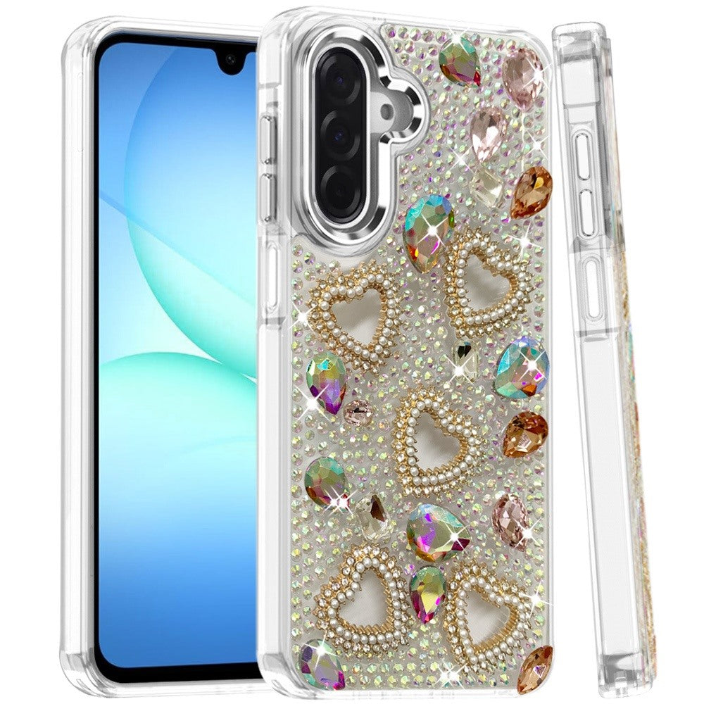 Phone Case for Samsung Galaxy A17 5G Luxury Crystal Heart Rhinestone Diamond Bling Shockproof Hybrid Glitter Protective Stylish Durable Grip Cover