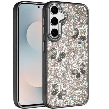 For Samsung Galaxy A17 5G Cute Butterfly Crystal Diamond Glitter Case Sparkle Bling Frame Metallic Edges, Shimmer TPU Hybrid Case Cover