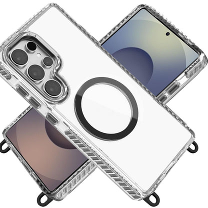 For Apple iPhone 16 Plus (6.7") Clear Magnetic Frame PC Back Shockproof Protective Case with Detachable Lanyard Strap, Compatible with MagSafe Case Cover