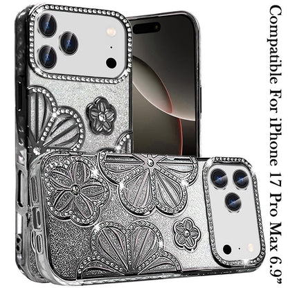 Phone Case for Apple iPhone 17 Pro Max (6.9") Shimmer Glitter Floral Thick TPU Shockproof Durable Grip Camera Protection Anti-Scratch Stylish Design Cover