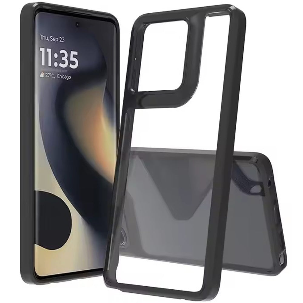 For Motorola Edge 2025 Hybrid Slim Crystal Clear, Shock-Absorption Durable Bumper TPU + Hard PC Back, Transparent Design Case Cover Black