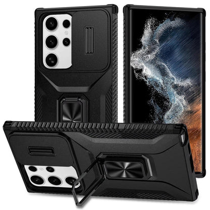 Phone Case for Samsung Galaxy S22 Ultra Magnetic Ring Stand Camera Protection Shockproof Heavy Duty Kickstand Rugged Grip Anti Scratch Hybrid Cover Black