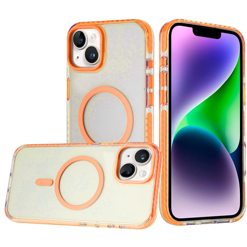 Phone Case for Apple iPhone 14/13 MagSafe Magnetic Transparent Hybrid Shockproof Clear Color Match Durable Grip Hard TPU Slim Protective Cover Cosmic Orange
