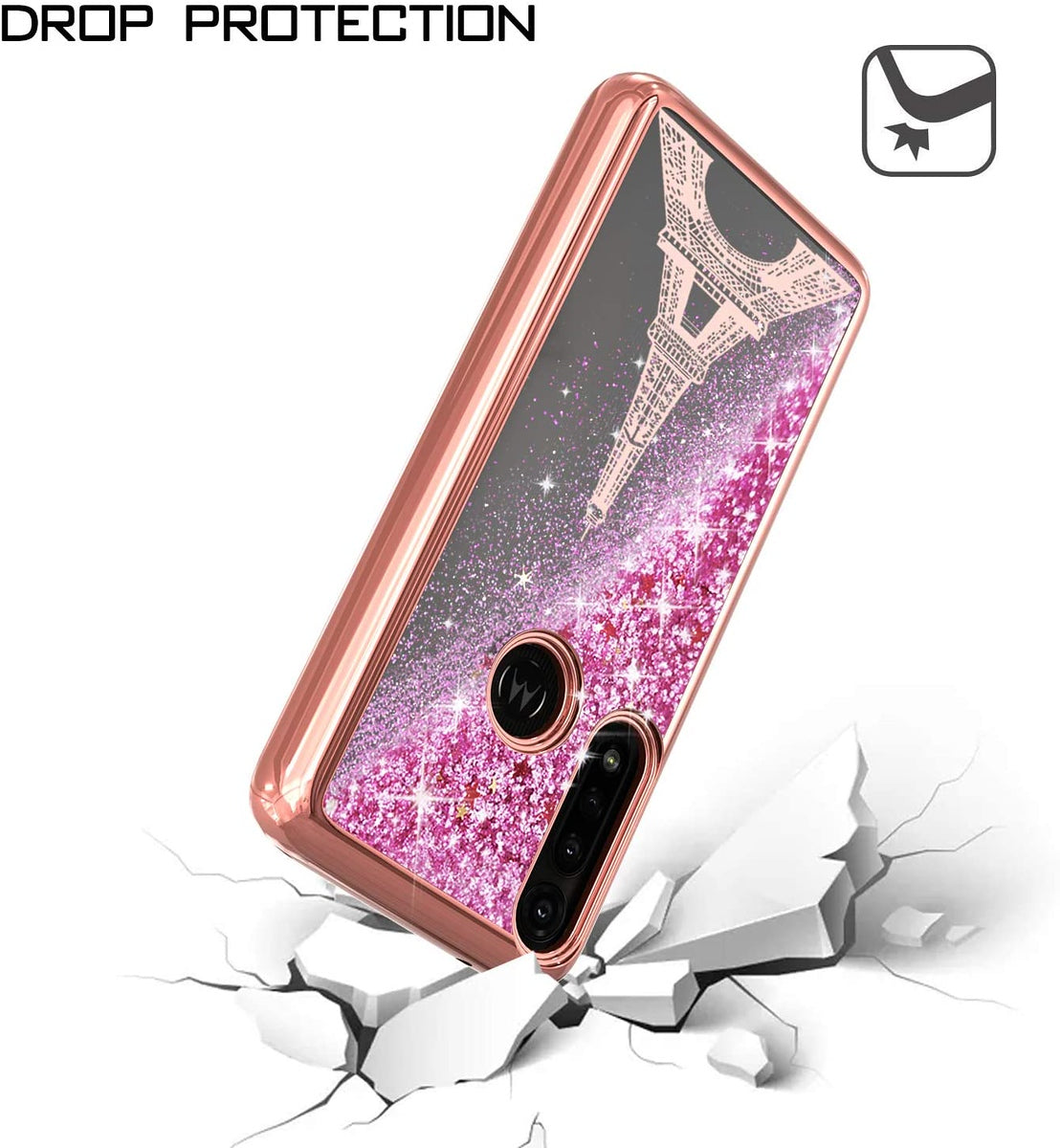 For Apple iPhone 15 Plus (6.7") Quicksand Liquid Glitter Bling Flowing Sparkle Fashion Hybrid TPU Chrome Plating Hard Paris Eiffel Tower Phone Case Cover