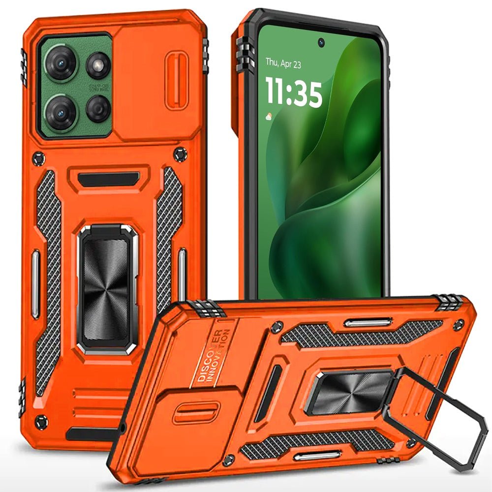 For Motorola Moto G Power 5G 2026 /2025 Tough Hybrid Case with Movable Camera Window & Metal Ring Stand Shockproof Case Cover Cosmic Orange