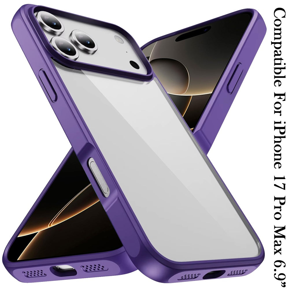 For Apple iPhone 17 Pro Max Hybrid Transparent HQ Slim Shockproof Clear Protective Thick 2.0mm TPU Frame Case Cover Transparent Purple
