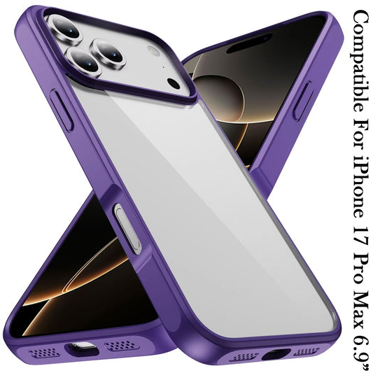 For Apple iPhone 17 Pro Max Hybrid Transparent HQ Slim Shockproof Clear Protective Thick 2.0mm TPU Frame Case Cover Transparent Purple