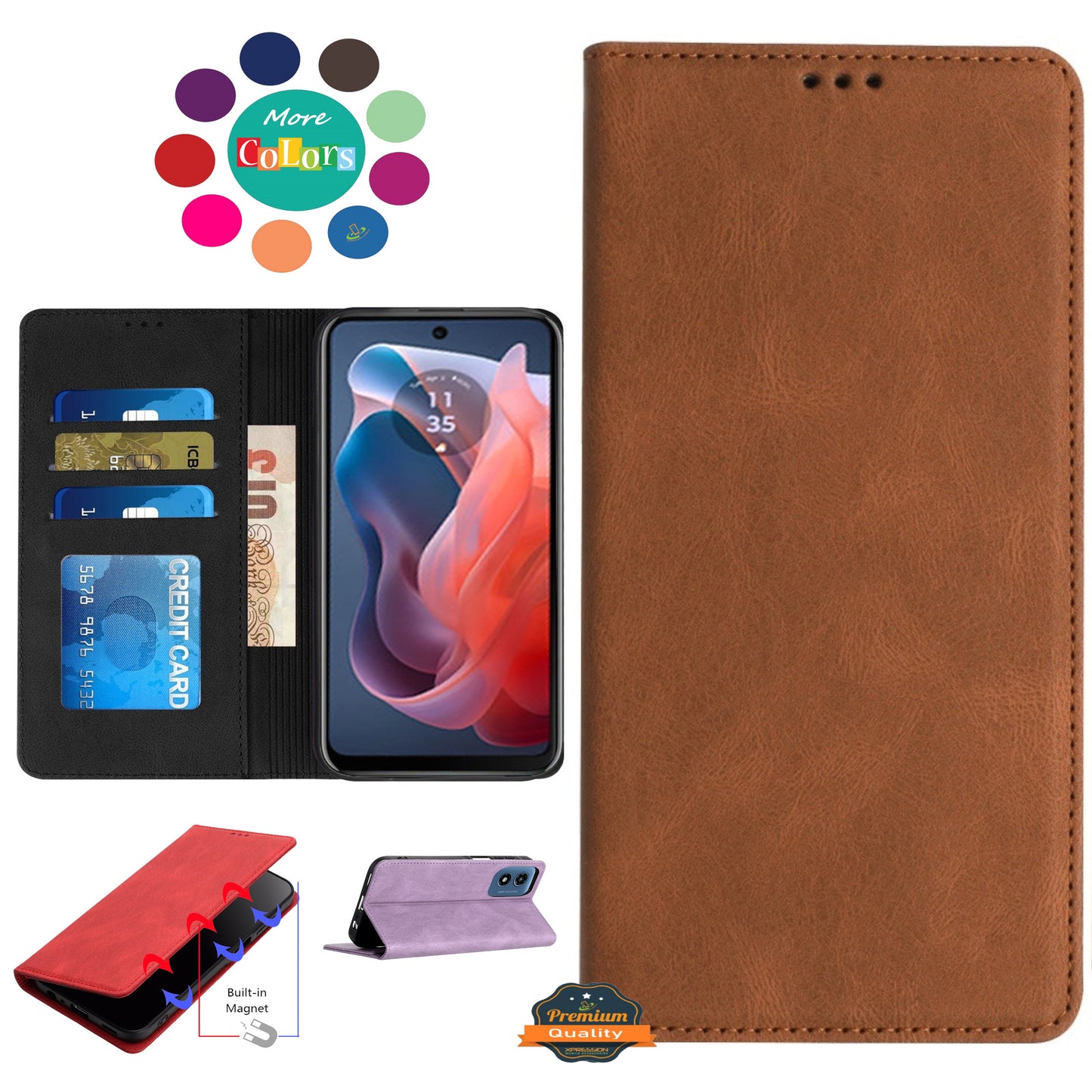 For Samsung Galaxy S25 EDGE Wallet Pouch with Credit Card Holder Flip, Magnetic Closure Vegan Leather and Stand Protector