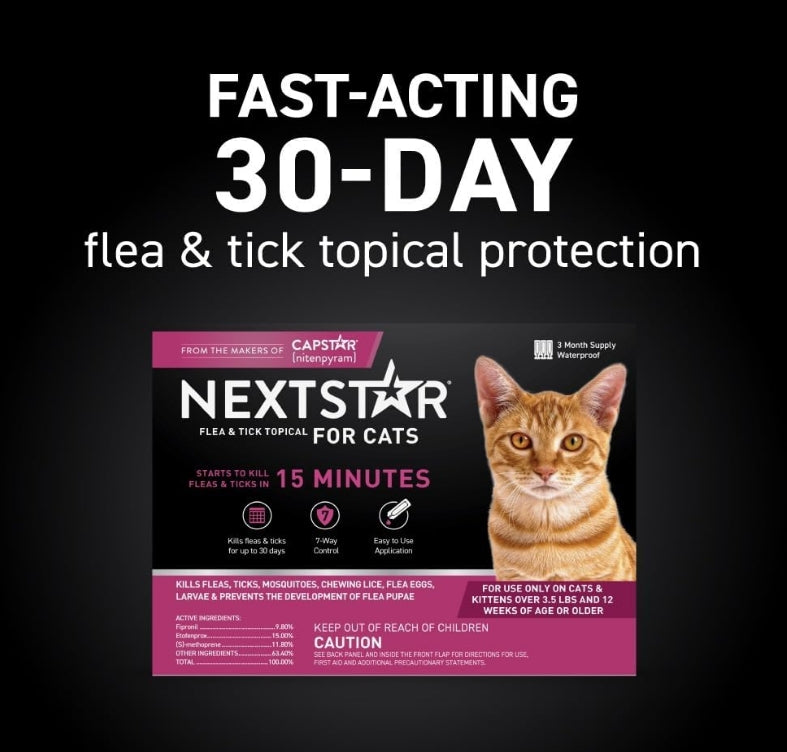 NextStar Flea and Tick Topical Treatment for Cats [Cat Supplies for Dog] 3 count