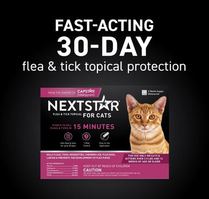 NextStar Flea and Tick Topical Treatment for Cats [Cat Supplies for Dog] 3 count
