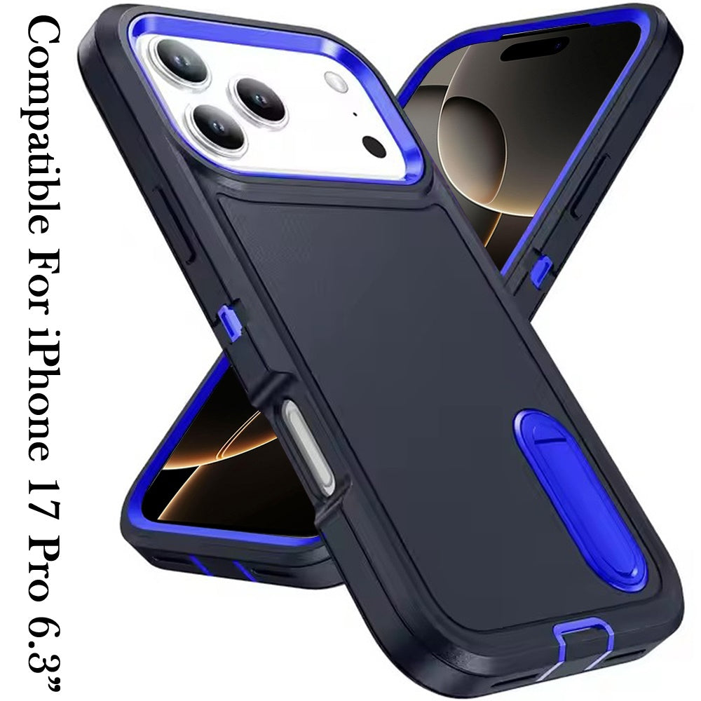 For Apple iPhone 17 Pro Hybrid 3 Layers Hard 3in1 Shockproof with Kickstand Heavy Duty Hard TPU Rubber Anti-Drop Case Cover
