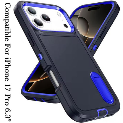 For Apple iPhone 17 Pro Hybrid 3 Layers Hard 3in1 Shockproof with Kickstand Heavy Duty Hard TPU Rubber Anti-Drop Case Cover