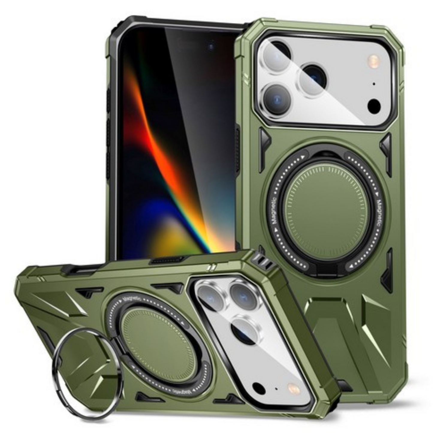 For Apple iPhone 17 Pro Max Tough Shockproof Hybrid Magnetic Large Rotating Ring Stand Compatible with MagSafe Case Cover