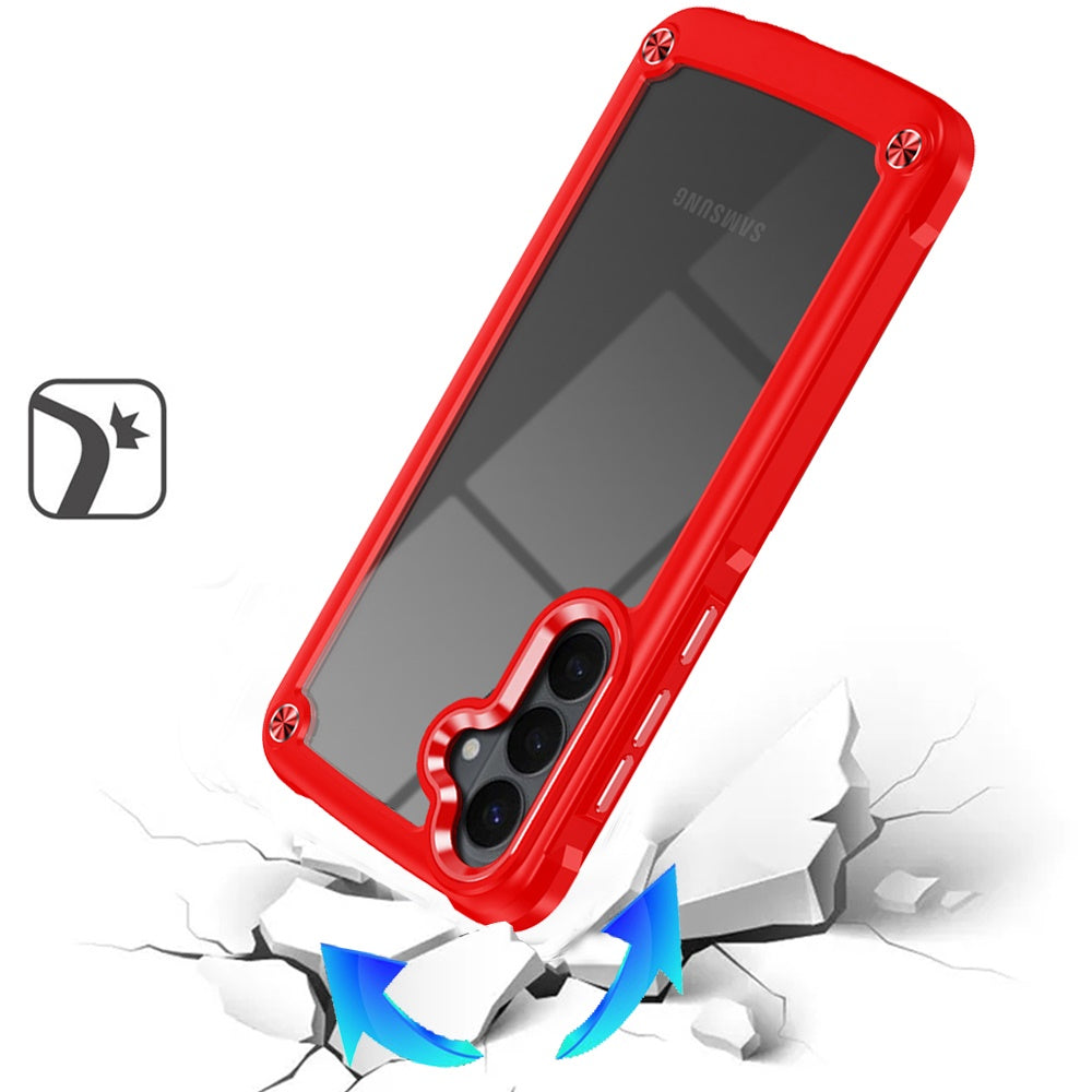 For Samsung Galaxy S26 Hybrid Transparent Rubber with Metal Buttons & Camera Edges Hard TPU Corner Frame Bumper Case Cover
