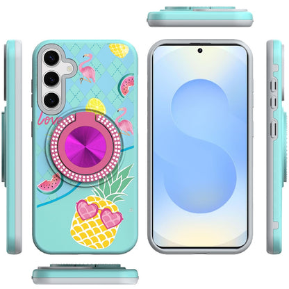 For Samsung Galaxy S25 Plus /S25+ /S24/Plus Pattern Design Hybrid with Invisible Ring Stand & Magnetic Back, Shockproof Protective Grip Case Cover