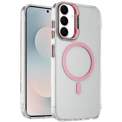 Phone Case for Samsung Galaxy S25 FE, S25 Fan Edition Clear Metallic Camera Stand Magnetic Hybrid TPU Shockproof Grip Camera Protection Kickstand Durable Armor Cover Pink