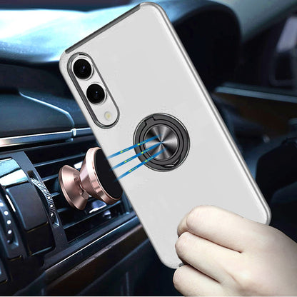 For Samsung Galaxy S25 EDGE Hybrid 360 Degree Rotatable Metal Invisible Ring Stand Holder Slim Fit Magnetic Car Mount Shockproof Case Cover Silver