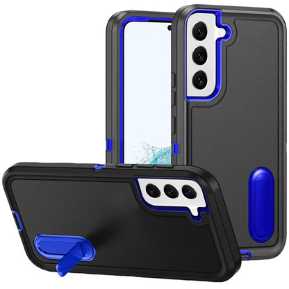 For Samsung Galaxy S22 Hybrid 3 Layers Hard 3in1 Shockproof with Kickstand Heavy Duty Hard TPU Rubber Anti-Drop Case Cover Black +Dark Blue