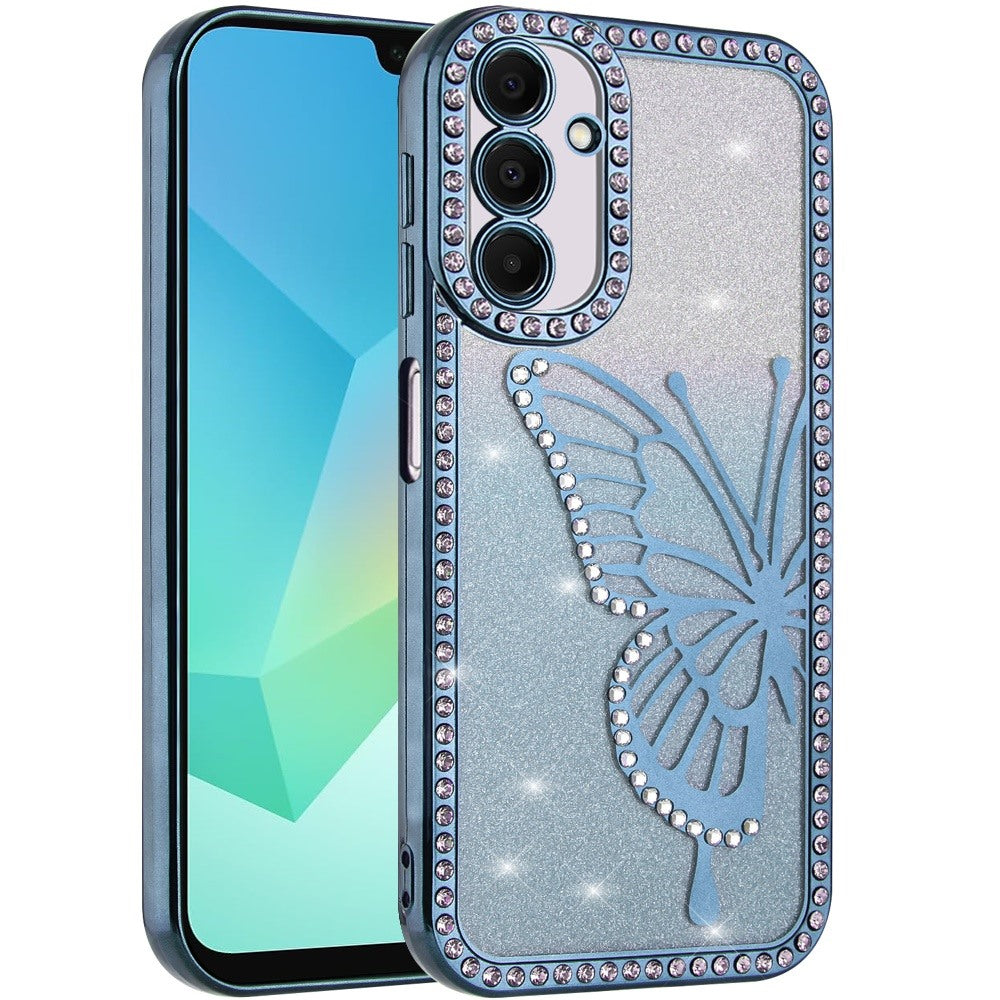 For Samsung Galaxy S24 Ultra Butterfly Glitter Diamond Shimmer Hybrid Slim & Stylish Electroplated Sparkly Bling Shockproof TPU Protective Case Cover