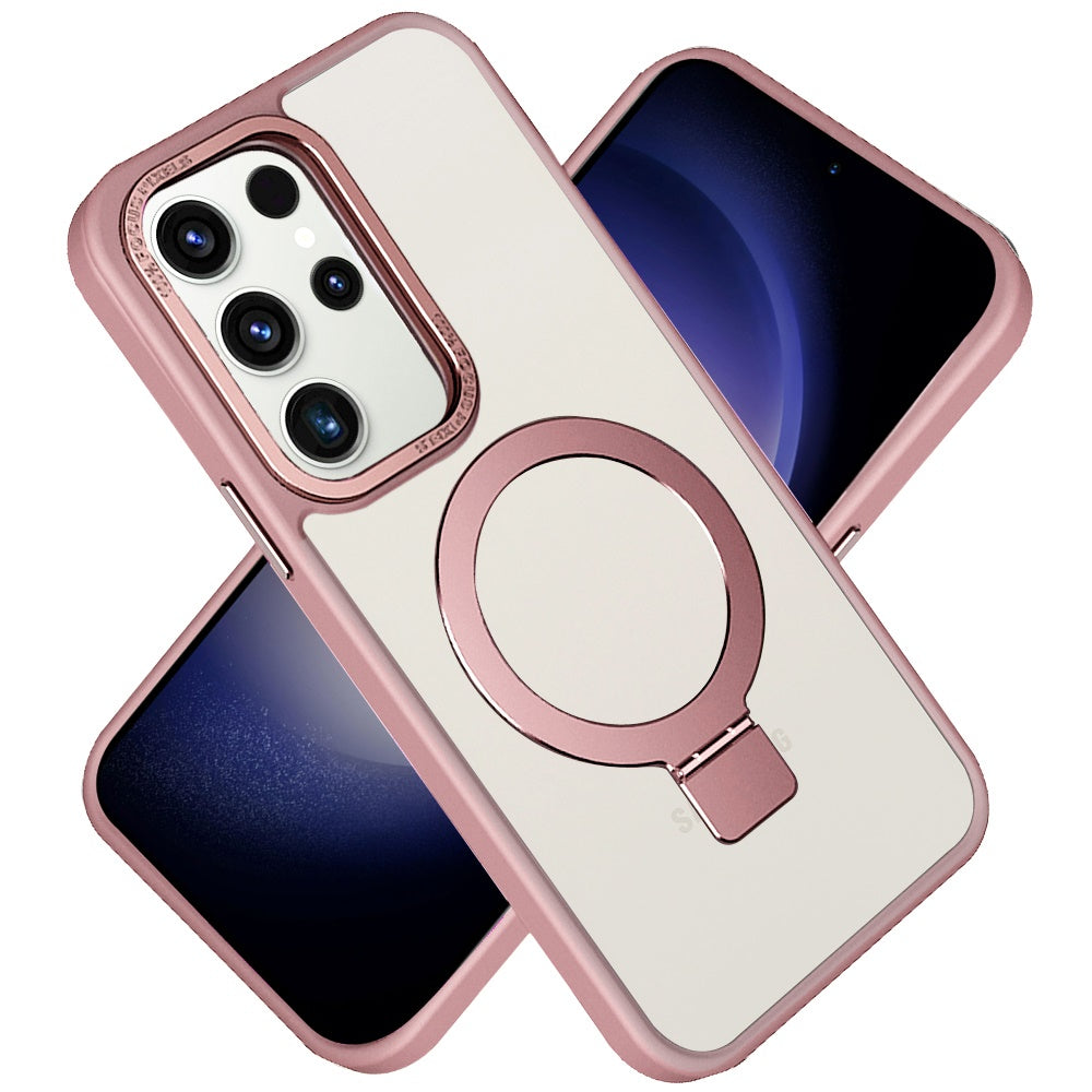 For Apple iPhone 16 Plus (6.7") Magnetic Metal Matte Built-in Compatible with MagSafe Stand Hybrid Shock Armor TPU Case Cover Pink