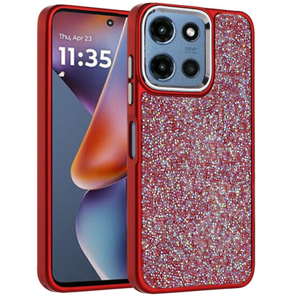 For Motorola Moto G Play 5G 2026 Crystal Sparkle Diamond Glass Full Mini Glitter Bling Frame TPU Hybrid Protective Case Cover Red