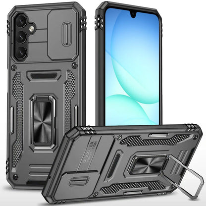 For Samsung Galaxy A17 5G Tough Hybrid Case with Movable Camera Window & Metal Ring Stand Shockproof Case Cover