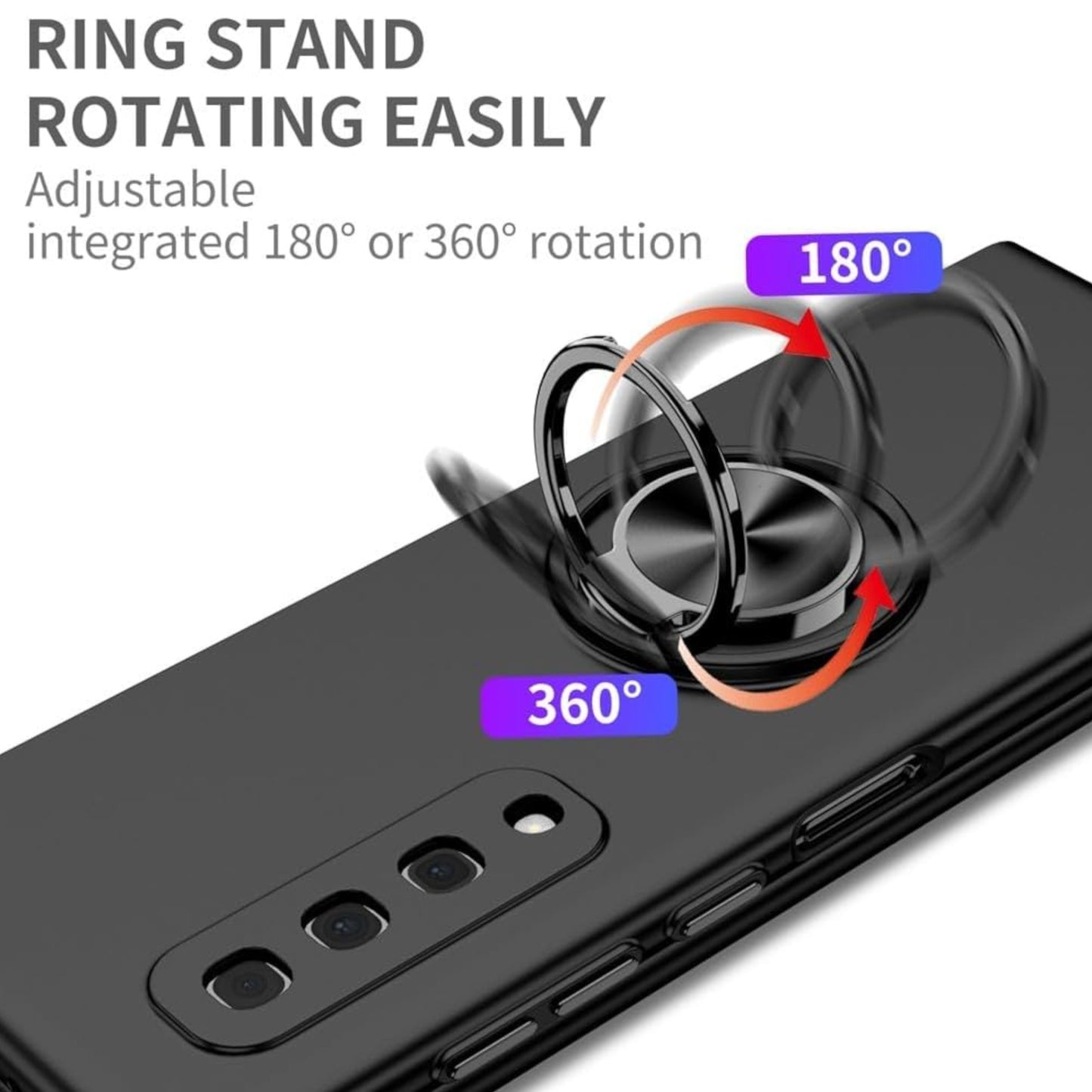 For Samsung Galaxy Z Fold 7 Matte Silicone TPU Rubber Magnetic with 360° Ring Stand Grip Shockproof Slim Hybrid Case Cover