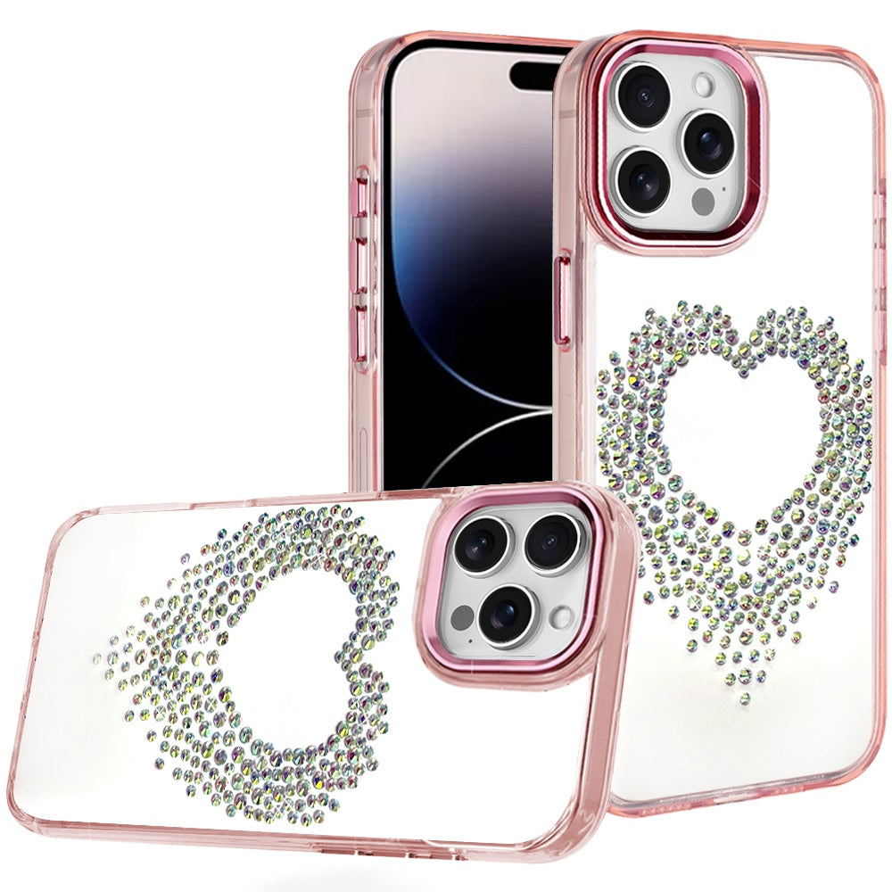 Angel Hearts Bling Glitter Diamond Hybrid TPU Cover, Colorful Frame Shockproof Protective Back