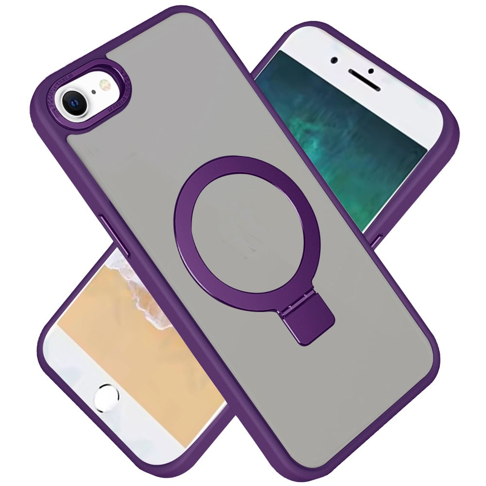For Apple iPhone 17E /16E Magnetic Metal Matte with Built-in MagSafe Stand, Hybrid Shockproof Armor, TPU Frame Case Cover Purple
