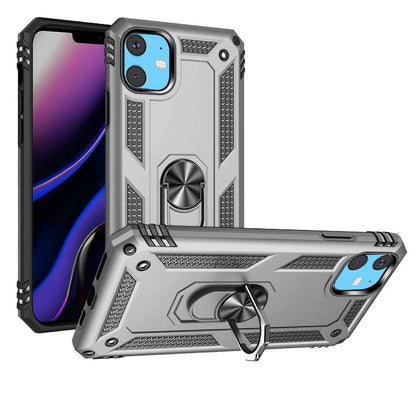 Phone Case for iPhone 15 (6.1") Rotatable Ring Stand Shockproof Hybrid Armor Anti Slip Heavy Duty Fit Magnetic Car Mount Durable Grip Cover Silver