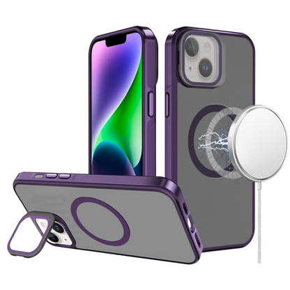 For Apple iPhone 16 Plus (6.7") Tough HQ Hybrid Case with Aluminum Frame Camera Stand, Compatible with MagSafe, Translucent Matte Shockproof Case Cover