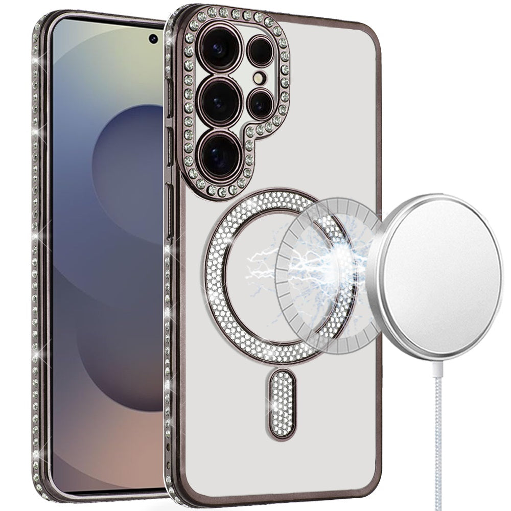 For Samsung Galaxy S25 Ultra Bling Case with Diamond Magnetic Circle, Transparent Slim Shockproof Hybrid Slim Fit Case Cover