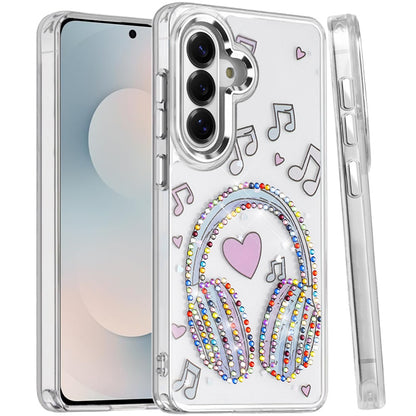For Samsung Galaxy S25 FE /S25 Fan Edition Butterfly Resin Epoxy Diamond Design Metal Edged Hybrid Shockproof Heavy Duty Drop Protection Case Cover