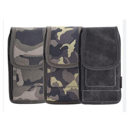 For Apple iPhone 16 Pro (6.3") Universal Pouch Case Vertical Phone Holster Camo Print with Card Slots, Pen Holder, Belt Clip Loop & Hook Cover [Grey Blue Camouflage]