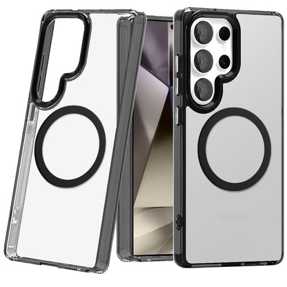 For Samsung Galaxy S25 Ultra Transparent Back Hybrid Case - Magnetic Circle, Color Frame, Metal Buttons, MagSafe Compatible Case Cover