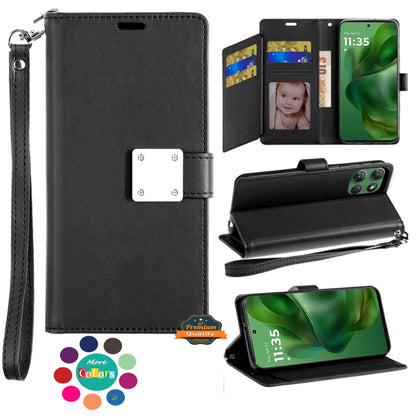 For Samsung Galaxy S25 EDGE Wallet Case with ID/ Card Holder, Wristlet Strap, Magnetic TPU Protective Shockproof Folio Flip Case Cover
