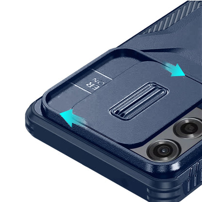 For Samsung Galaxy S23 Ultra Slim Fit Shockproof Hybrid with Slide Camera Window Covering, Rugged Tpu Silicone Hard PC Bumper Case Cover Blue