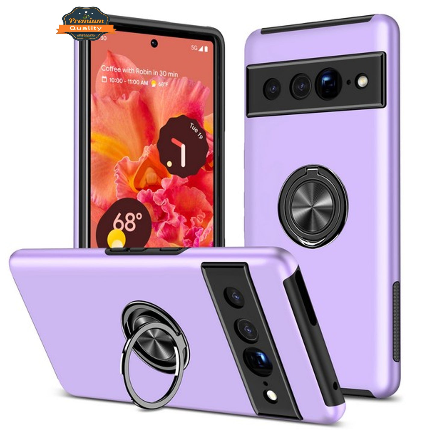 For Google Pixel 10 /Pixel 10 Pro Military Grade Hybrid Case with Flat Metal Ring 360° Rotation Kickstand, Slim Fit Back Hard PC Case Cover