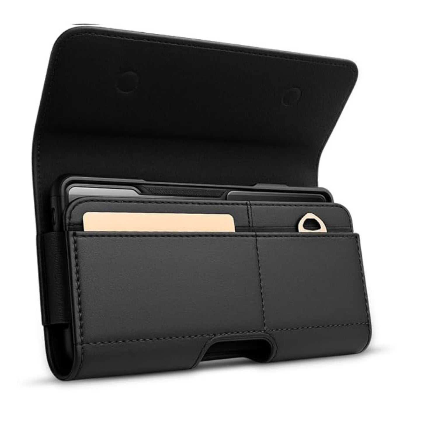 For AT&T Propel 3 5G Magnetic Leather Pouch with Belt Clip, Secure Magnetic Closure, Soft Lining, Card Holder Slot, Fits 6.5"- 7.0" Phones Case Cover Black