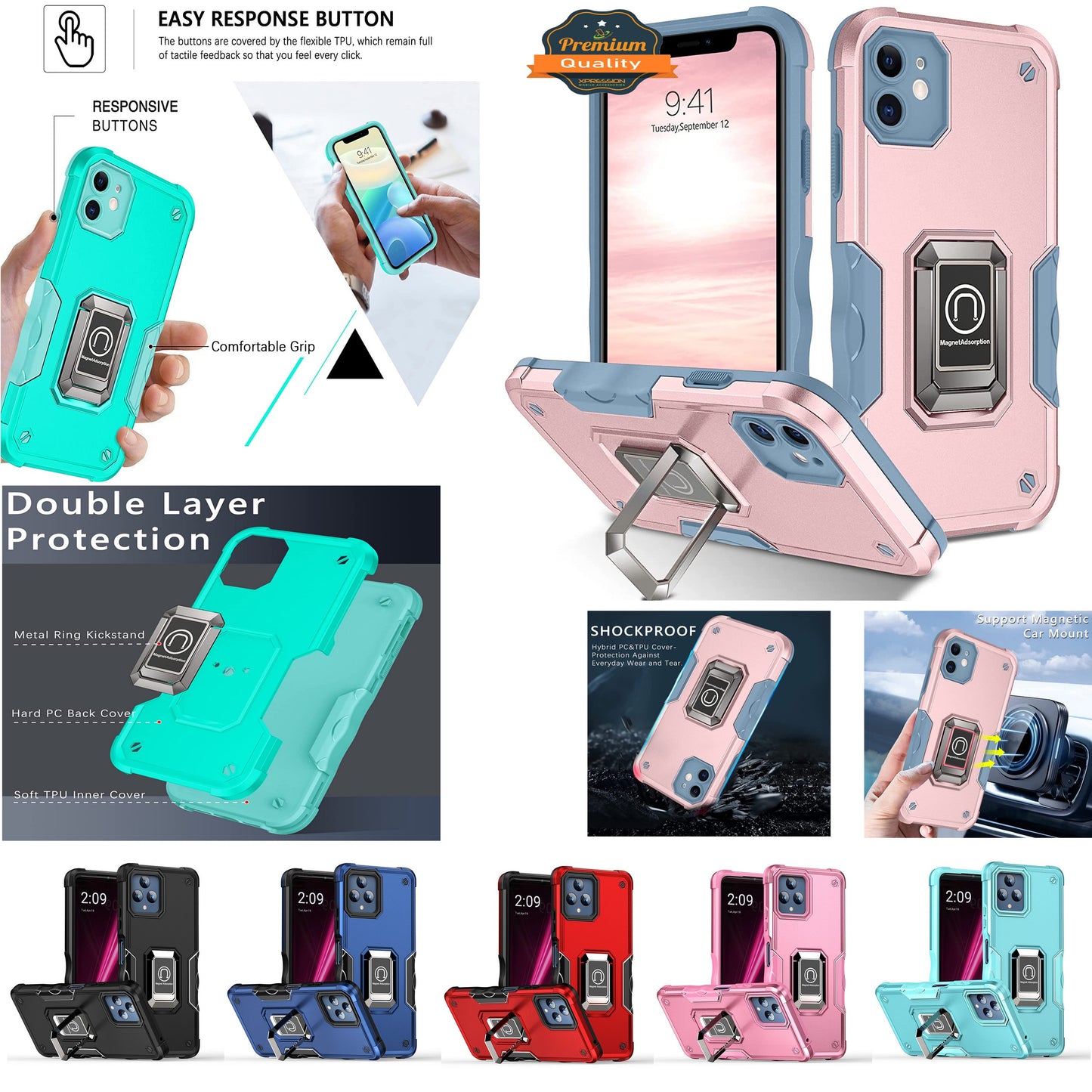 For Motorola Moto G Power 5G 2026 Heavy Duty Hybrid 2in1 Hard PC & TPU Rugged Bumper Shockproof with Magnetic Ring Kickstand Case Cover