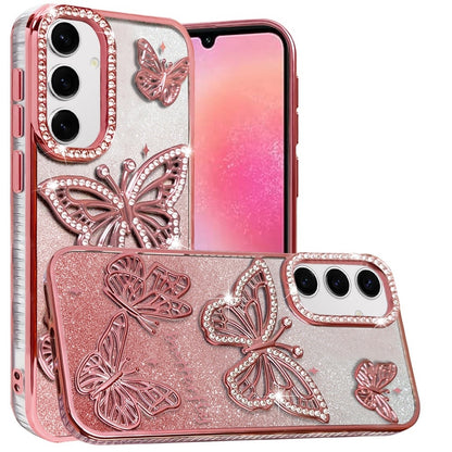 For Samsung Galaxy S24 Fan Edition /Galaxy S24 FE Luxury Butterfly Sparkle Glitter Diamond Crystal Rhinestone Shimmer Bling Plating Thick TPU Hard PC Case Cover