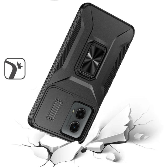 For Motorola Edge 2024 Case, Camera Cover with Magnetic Rotation Ring Stand, Military Grade Hybrid Hard TPU Shockproof Case Cover Black