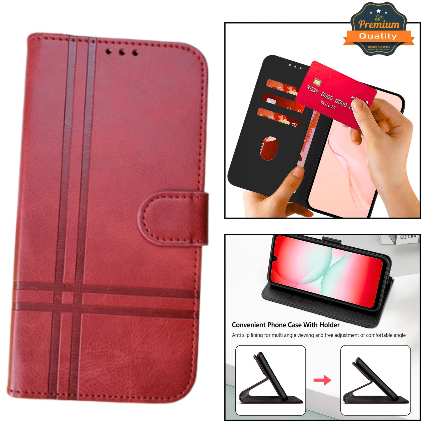 For Motorola Moto G 5G 2026 / Moto G Play 2026 Vegan Lines Leather Wallet Case with Credit Card Slot Pouch Flip, Magnetic Closure folio design Case Cover