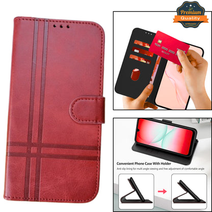For Motorola Moto G 5G 2026 / Moto G Play 2026 Vegan Lines Leather Wallet Case with Credit Card Slot Pouch Flip, Magnetic Closure folio design Case Cover