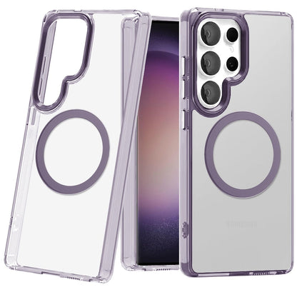 For Samsung Galaxy S23 Ultra Transparent Back Hybrid Case - Magnetic Circle, Color Frame, Metal Buttons, MagSafe Compatible Case Cover