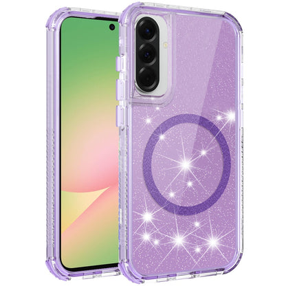 For Samsung Galaxy A57 Magnetic Circle Compatible with Magsafe, Bling Glitter Sparkle 3-in-1 Hybrid Shockproof TPU Bumper Case Cover