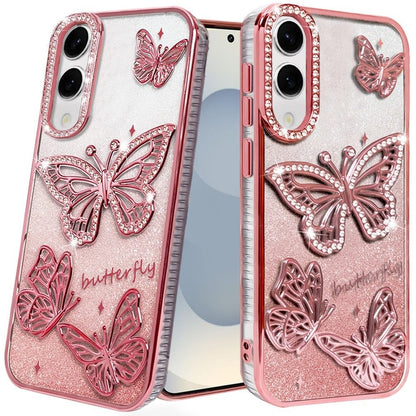 For Samsung Galaxy S25 EDGE Luxury Butterfly Sparkle Glitter Diamond Crystal Rhinestone Shimmer Bling Plating Thick TPU Hard PC Case Cover