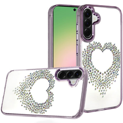 For Samsung Galaxy A57 Angel Hearts Bling Glitter Diamond Hybrid TPU Cover, Colorful Frame Shockproof Protective Back Case Cover