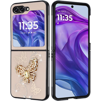 For Motorola Razr+ PLUS (2025 /2024) Diamonds 3D Fashion Bling Sparkly Glitter Ornaments Engraving Hybrid with Ring Stand Case Cover