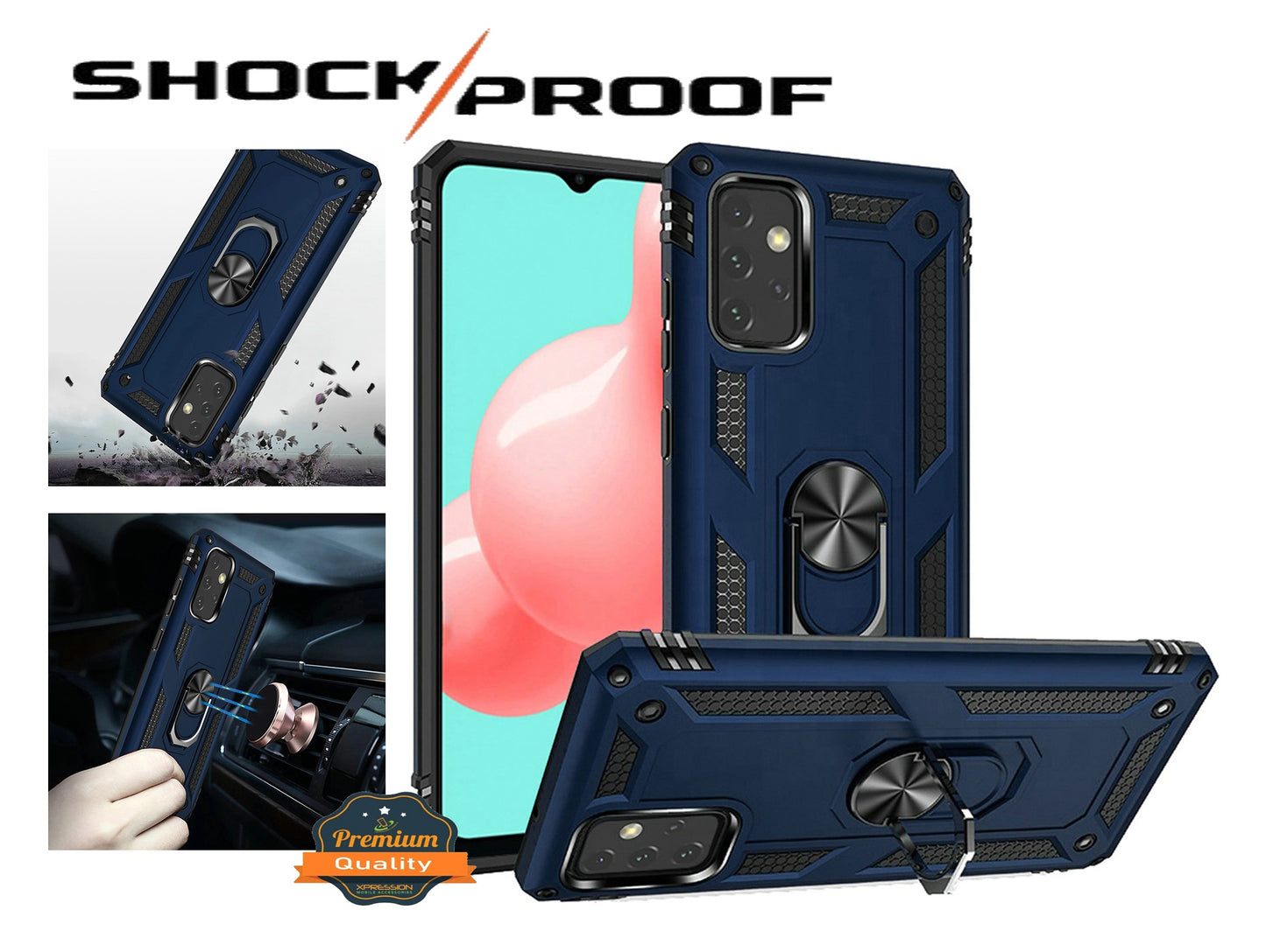 For iPhone 15 Plus (6.7") Hybrid Shockproof Durable 360 Degree Rotatable Ring Stand Holder Kickstand Fit Magnetic Car Mount Case Cover Cosmic Orange